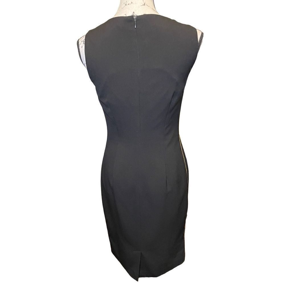 NWT Calvin Klein Black Sleeveless Sheath Dress with gold chain detail, Size 2 - Picture 2 of 6